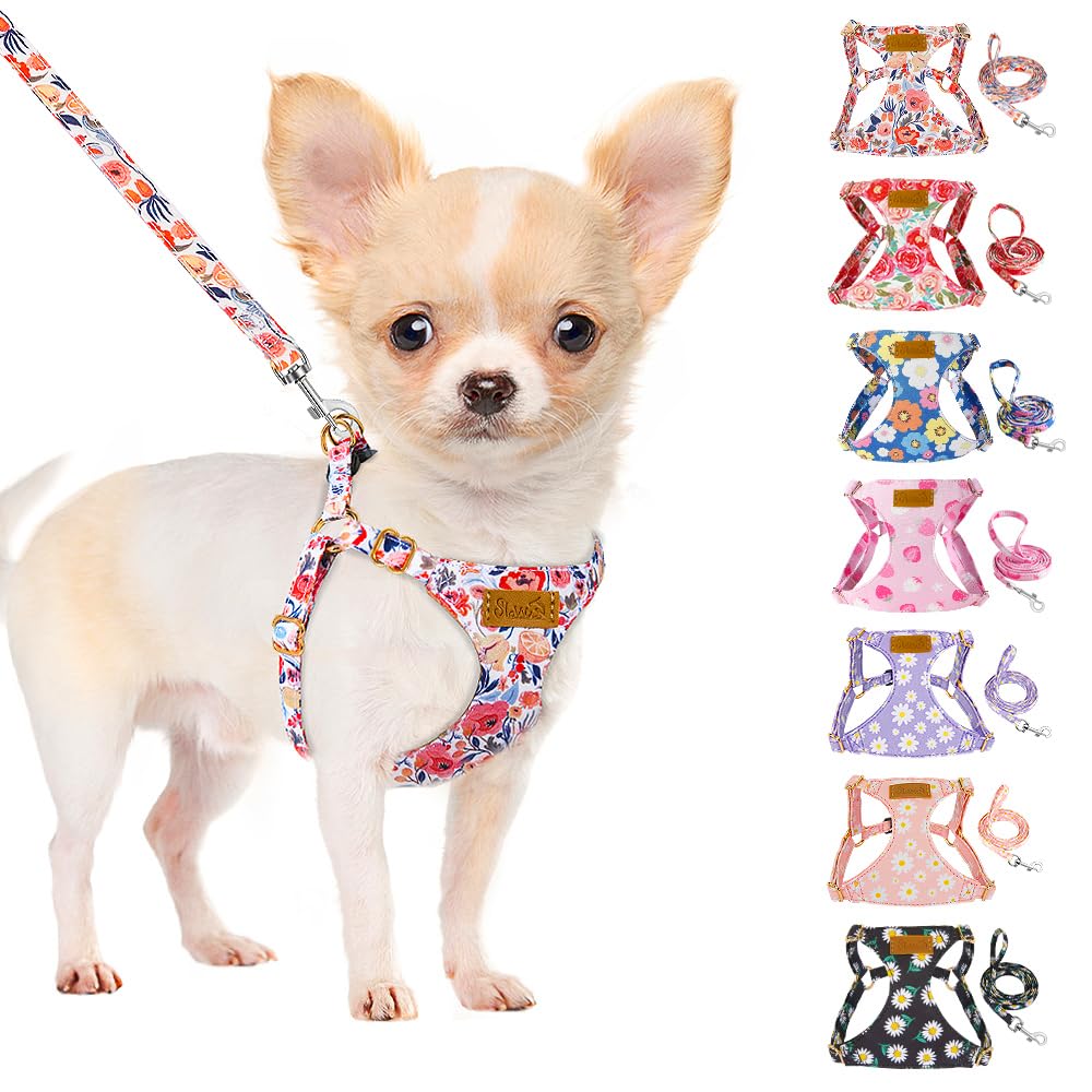 No Pull Dog Harness with Leash for Small Medium Dogs (Medium(18-31lb) / Flower)