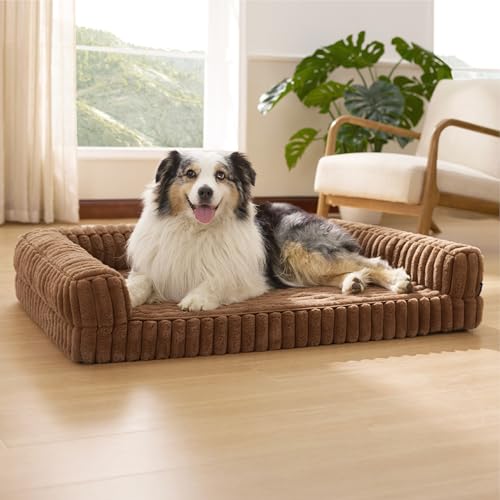 ComfyFleece® Memory Foam Orthopedic XL Dog Bed with Sides 42" (Camel Brown / 42.0"l X 30.0"w X 7"th)