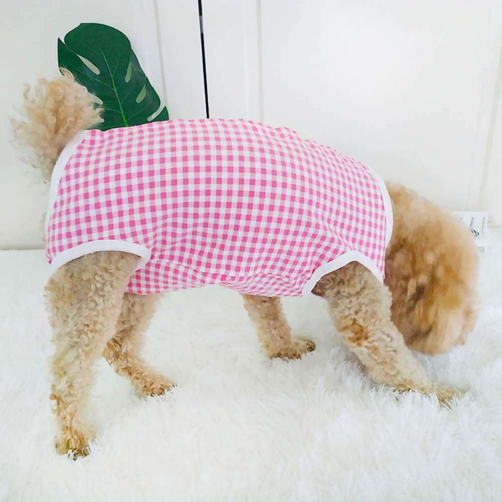 Dog’s Recovery Suit Post Surgery Shirt for Puppy (X-Small / pink white plaid)