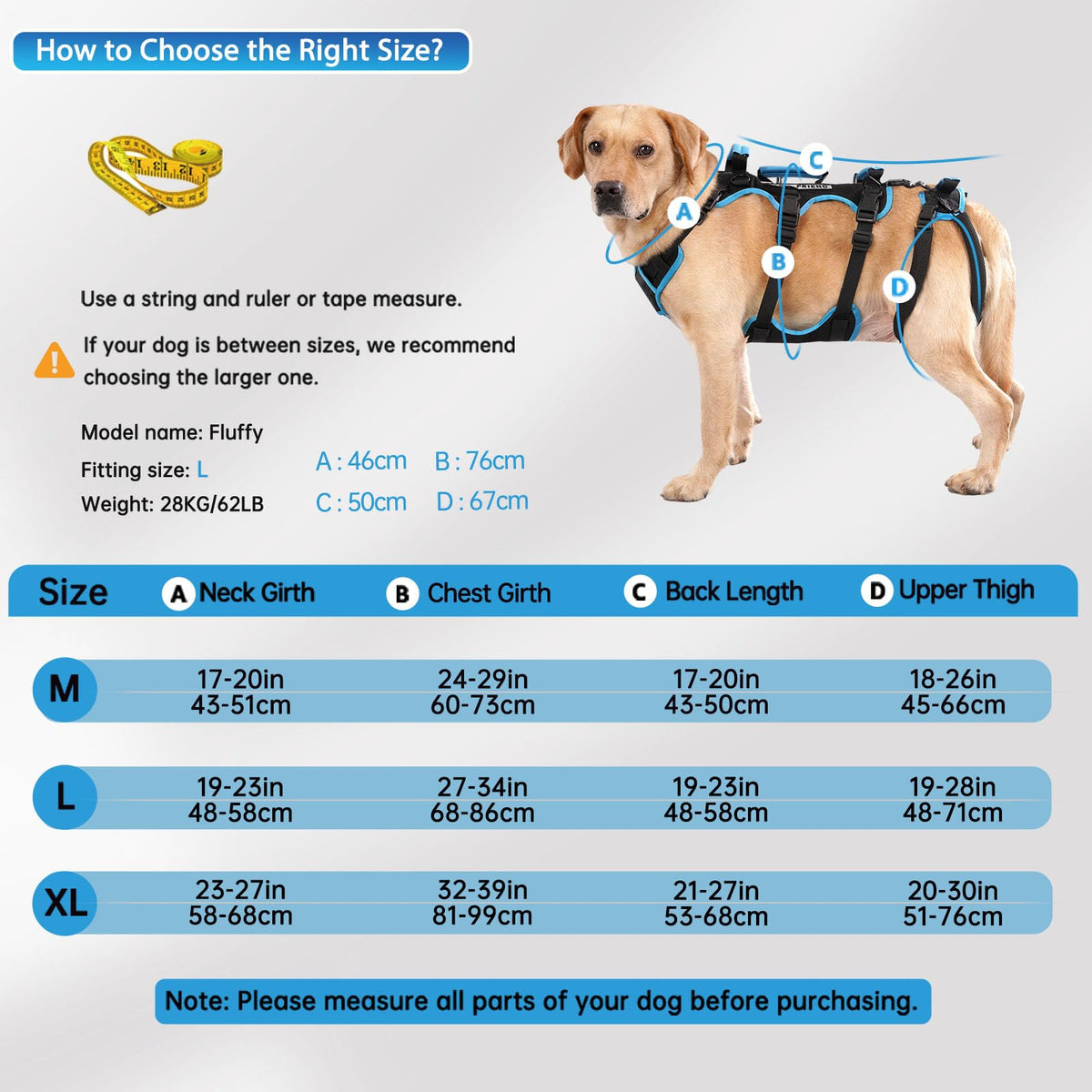 Dog Lift Harness for Large Male Dogs (X-Large / Black)