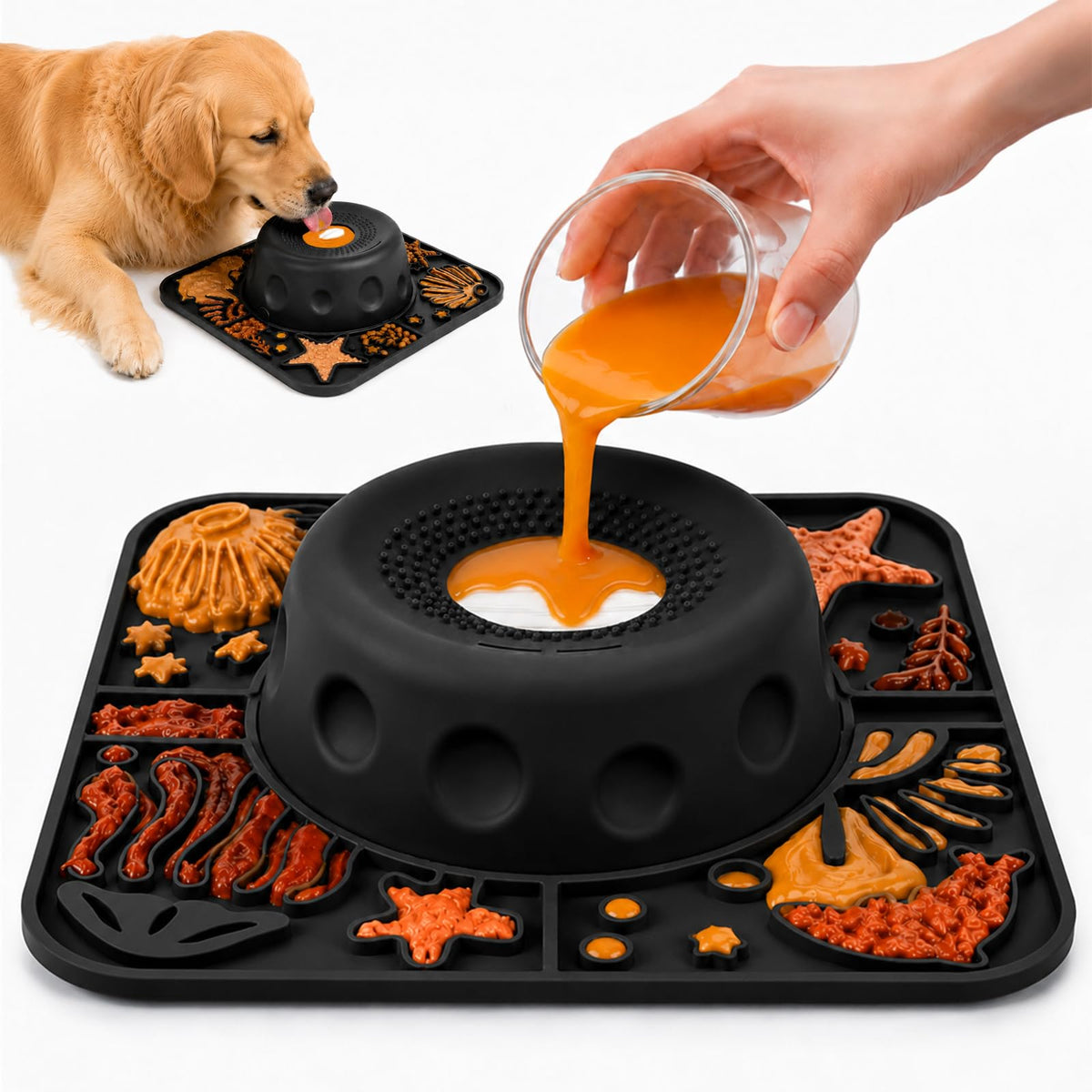Large Dog Lick Bowl with Rolling Ball (Black)