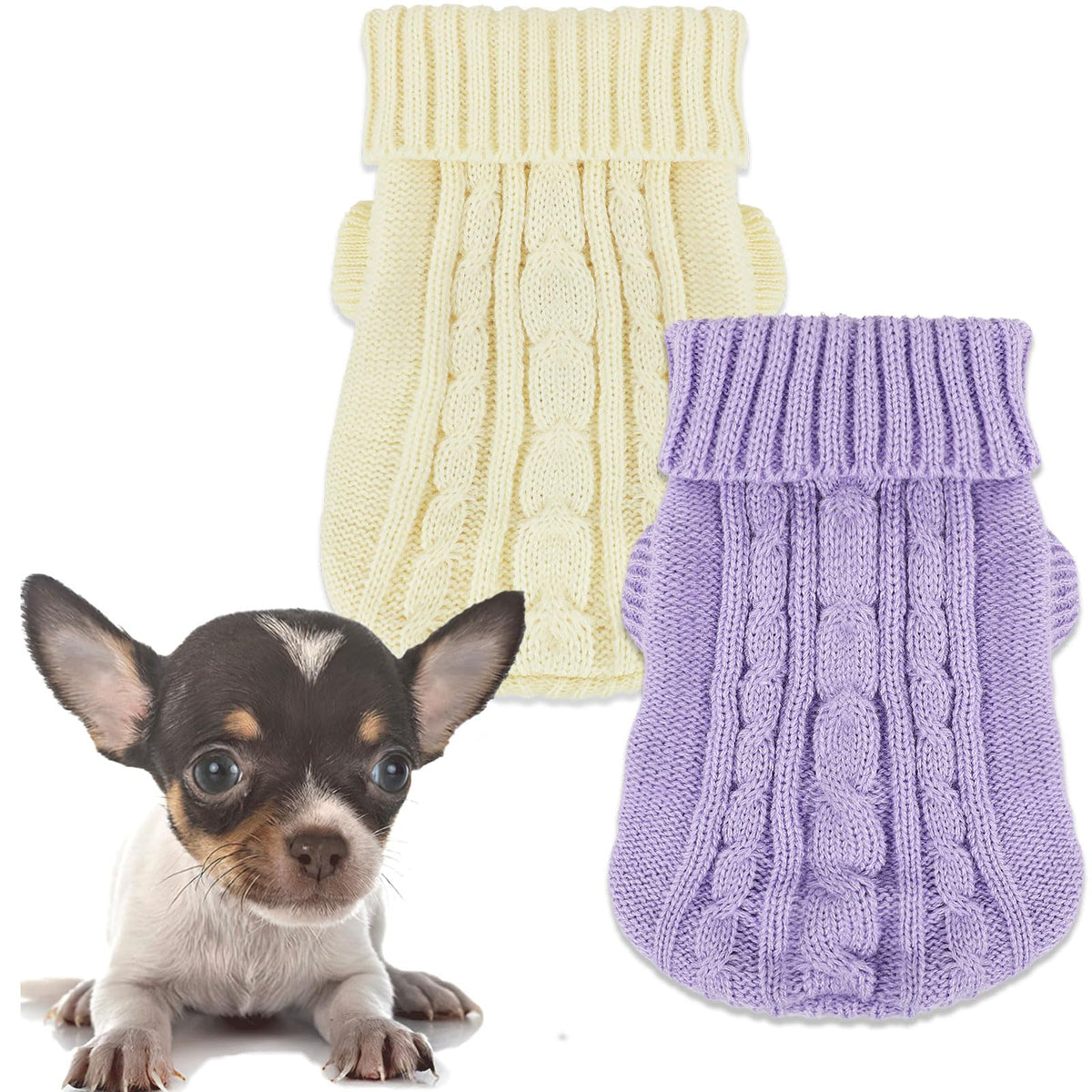 2 Pack Dog Sweaters for Small Dogs (Large / Purple-Beige)