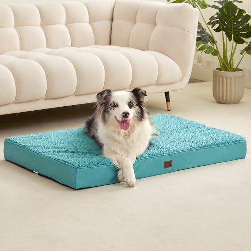 Orthopedic Dog Bed Extra Large with Removable Washable Cover (44*32*3.5 inches / Turquoise Blue)