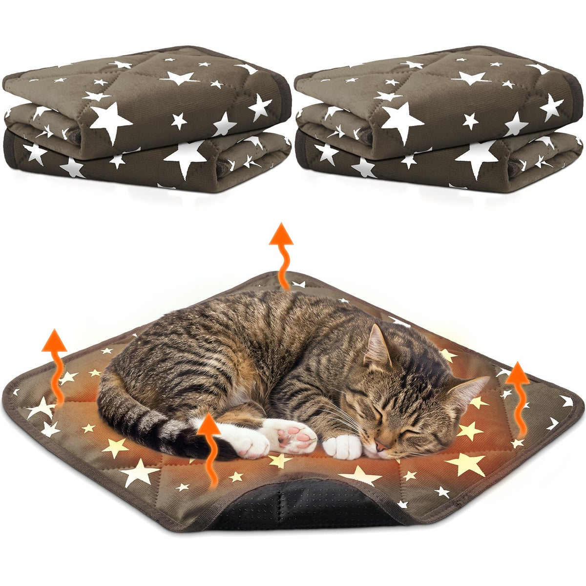 4 Pack Self Warming Cat Bed (Brown / 18'' X 18'' / Square)