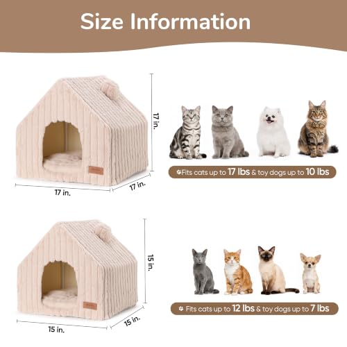 Cat Bed Cave Enclosed Washable Covered Dog Bed with Support Frame (Pink Beige / 15 Inch (Cats up to 12 lbs, Dogs up to 7 lbs))