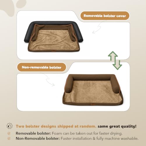 Orthopedic Comfy Washable Dog Bed with Bolster for Medium Small Dogs (28.0"L x 21.0"W x 6"Th / Brown)
