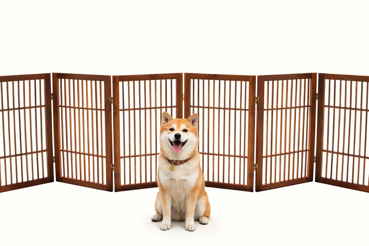 Pet Dog Gate Freestanding (6 Panel 30" Tall / Brown Pet Gate)