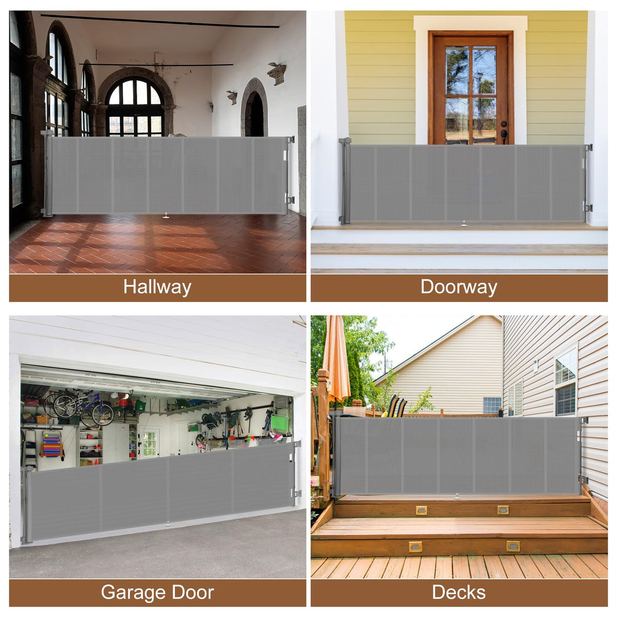 150 inch Reinforced Retractable Baby Gates 42 inch Tall (Gray / 42" Tall x 150" Wide)