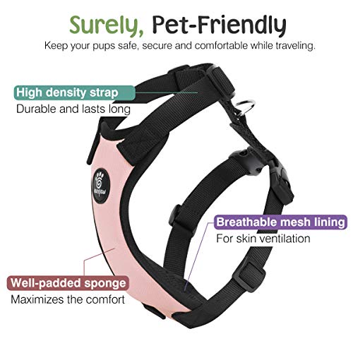 Dog Seat Belt Vest Harness for Car (Pink / M (Chest: 19.7-26.4", Neck: 12.6-20.5"))