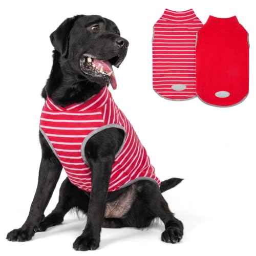 2 Pack Fleece Dog Sweater Pullover Lightweight Reflective Jacket (XX-Large / Red & Red Stripes)