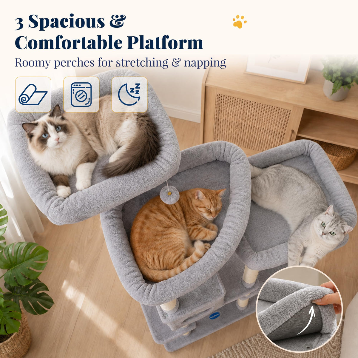 Cat Tree Tower with Stable Extended Base (Light Gray / 71.9 Inches)