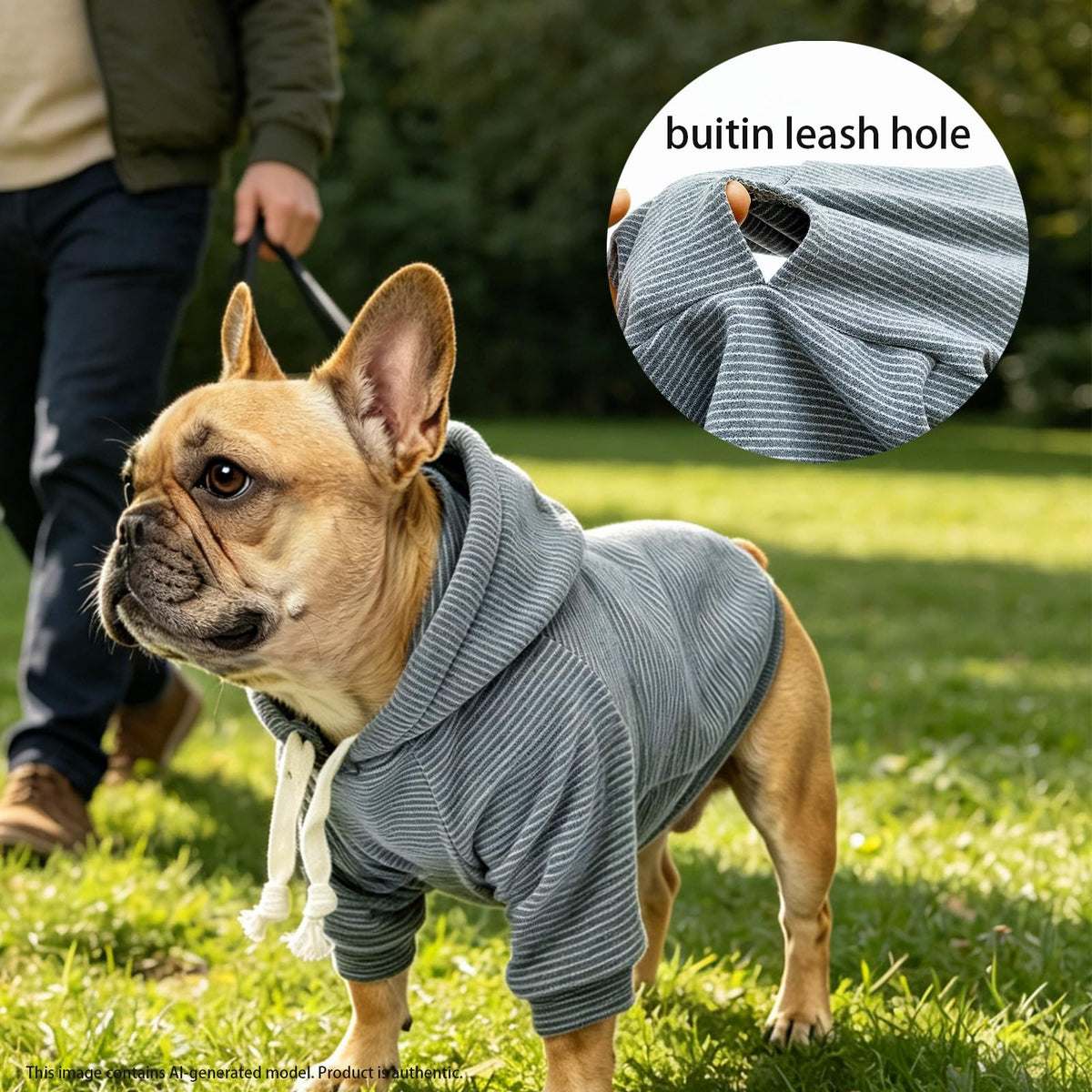 Fleece Dog Hoodie with Leash Hole Dog Clothes for Small to Large Dogs (Gray stripes / Small)