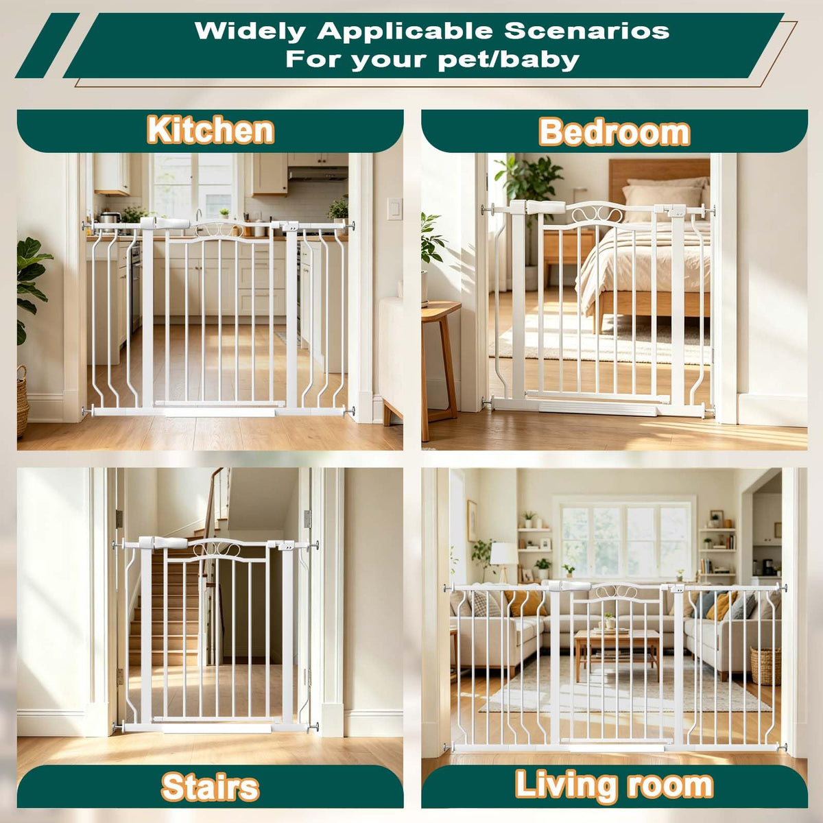 29.5" 33.8" Extra Wide Baby Gate Auto Close Dog Gate for Doorway (White / 29.5"-33.5")