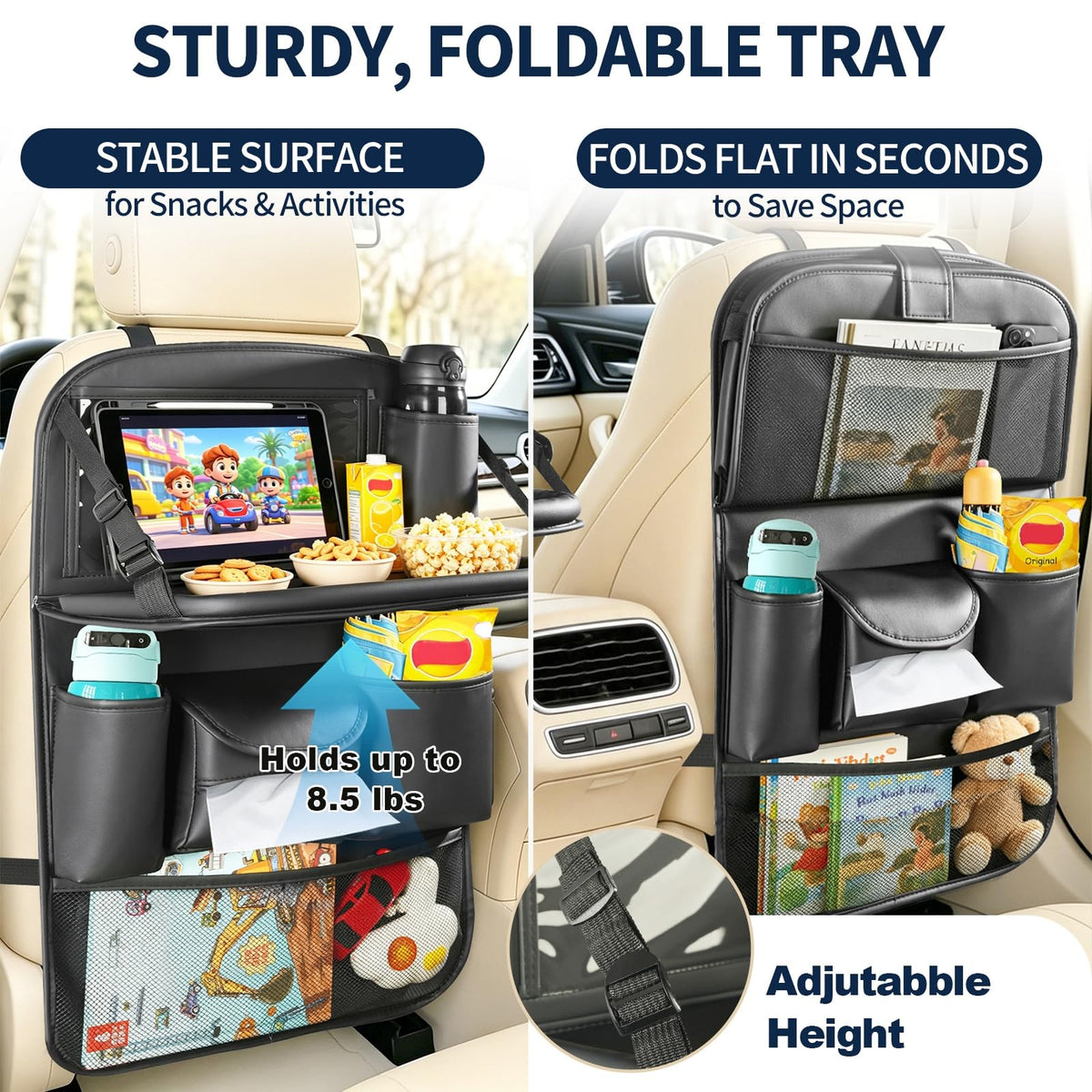Backseat Car Organizer with Foldable Tray Table (1 Pack)