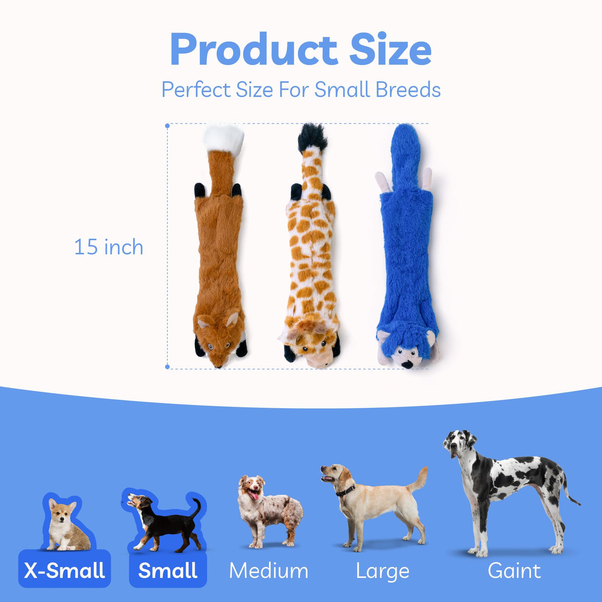 Dog Squeaky Toys No Stuffing 3 Pack (Small / Fur Plush-3 Pack)