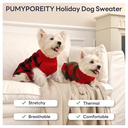 Christmas Plaid Dog Sweater with Leash Hole (Small / Red/Green)