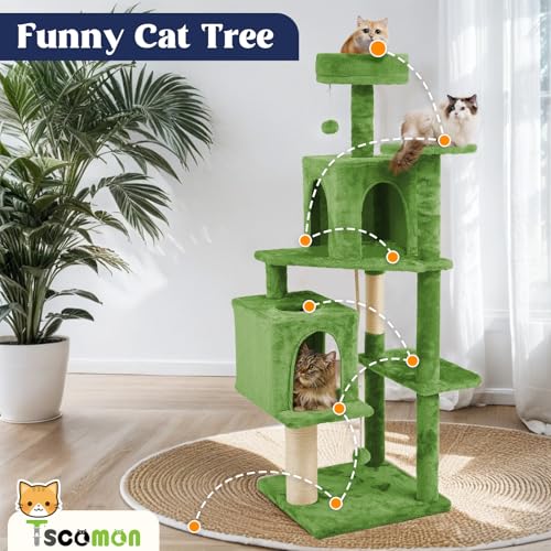 58.5inch Large Cat Tree Tower Condo for Indoor Cats (58.5in / Leaves Green)