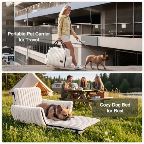 6-in-1 Dog Car Seat for Small/Medium Dogs up to 23 lbs, Beige (Beige)