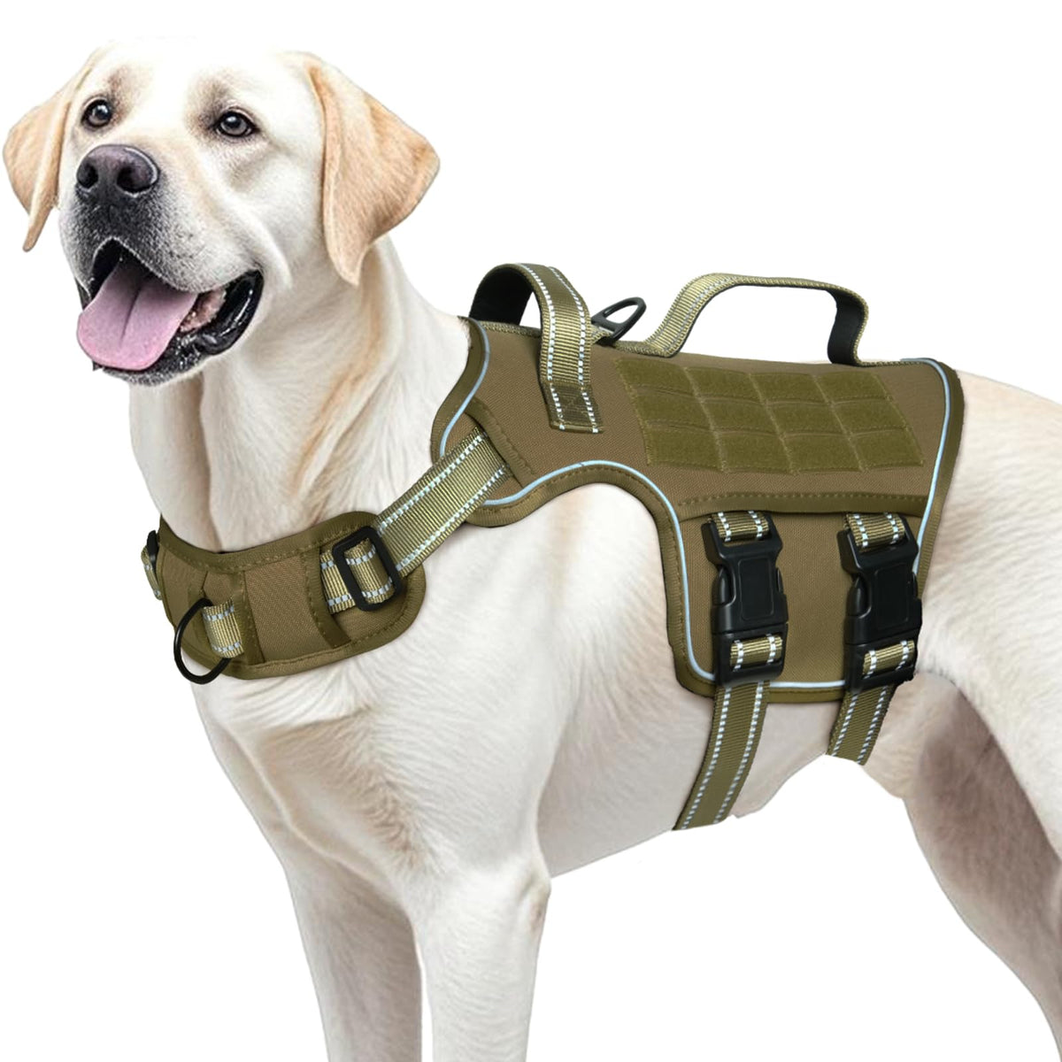Dog Harness for Large Dogs (Khaki / XL(Neck:21-32",Chest:26-39"),75-135 lbs)