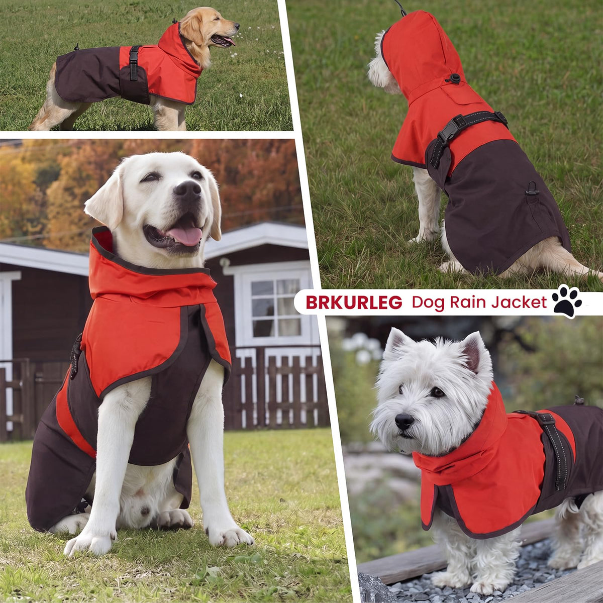 Dog Raincoat Waterproof Rain Jacket with Hood (L(Back Length16.9") / Red Brown)