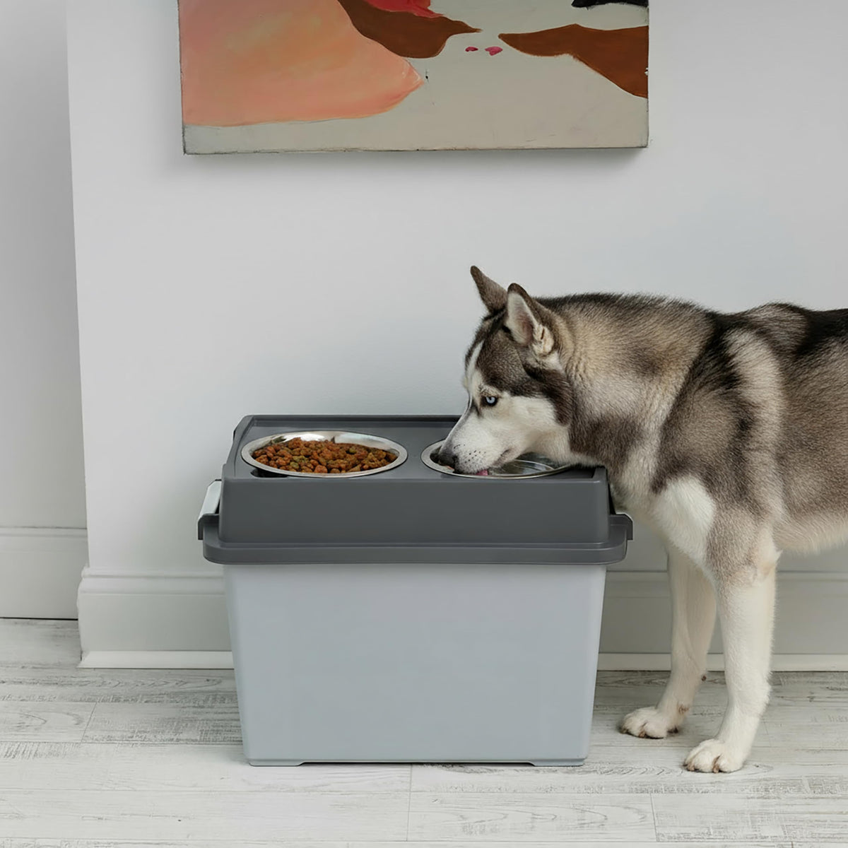 Elevated Dog Bowls 15" H (Large - 15"H w/ 2 Bowls / Dark Gray)