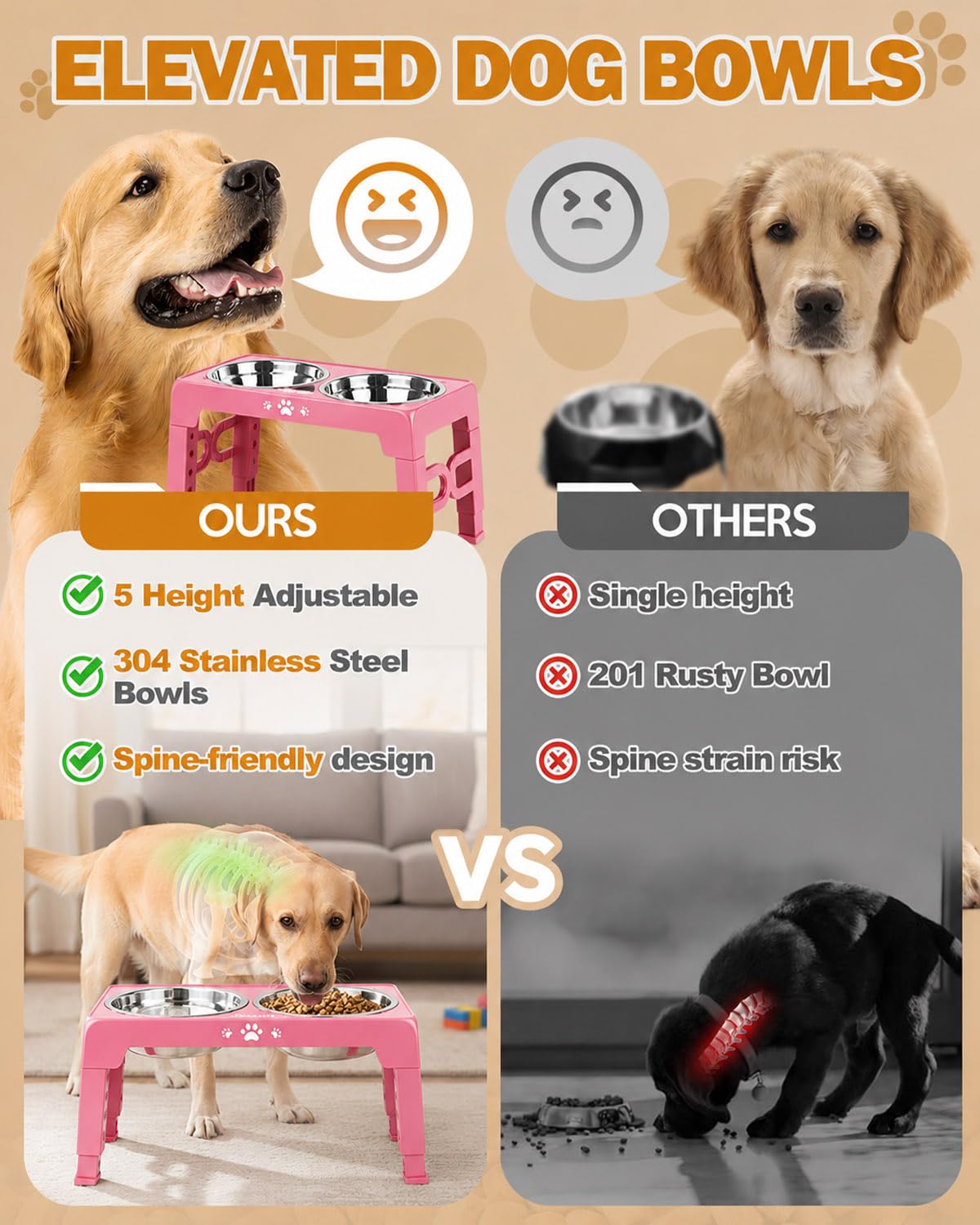 Elevated Dog Bowls for Medium Large Size Dogs (Pink / Medium Large)