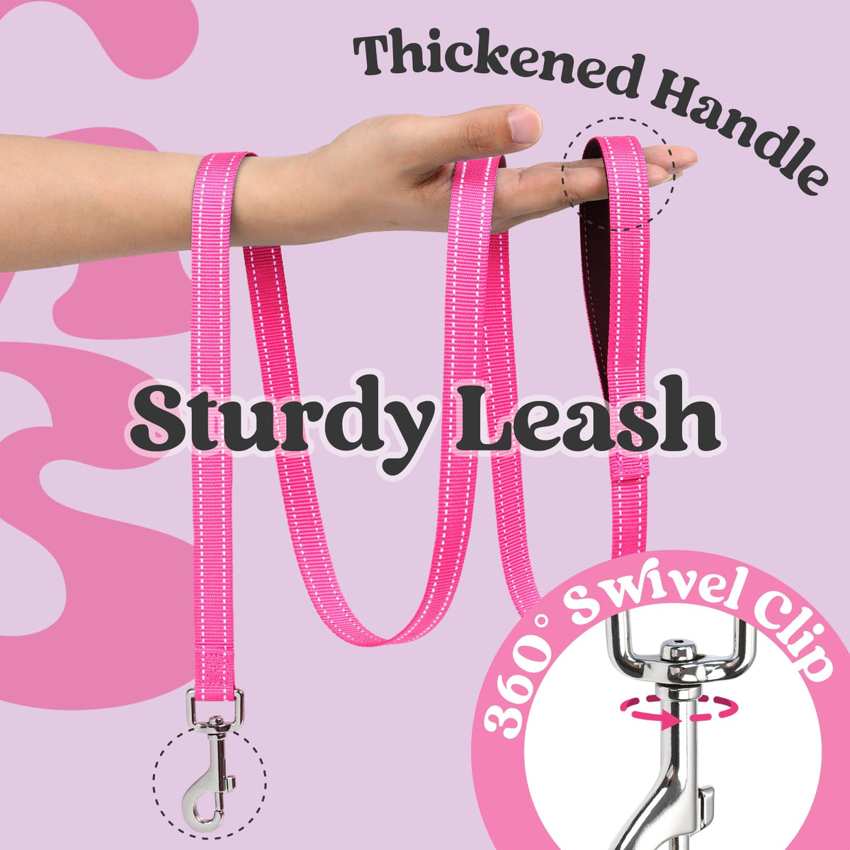 Dog Harness Small Sized and Leash Set (Black & Rose Red / L (Chest: 18.2"-20.5"))
