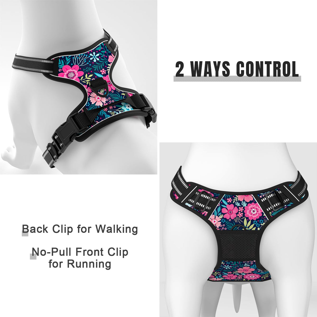 No Pull Dog Harness (Elegant Floral / Medium)