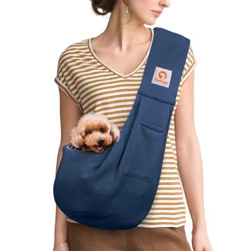 Small Dog Cat Sling Carrier Puppy Purse Travel Wrap Soft Crossbody Pet Bag (Dark Blue)