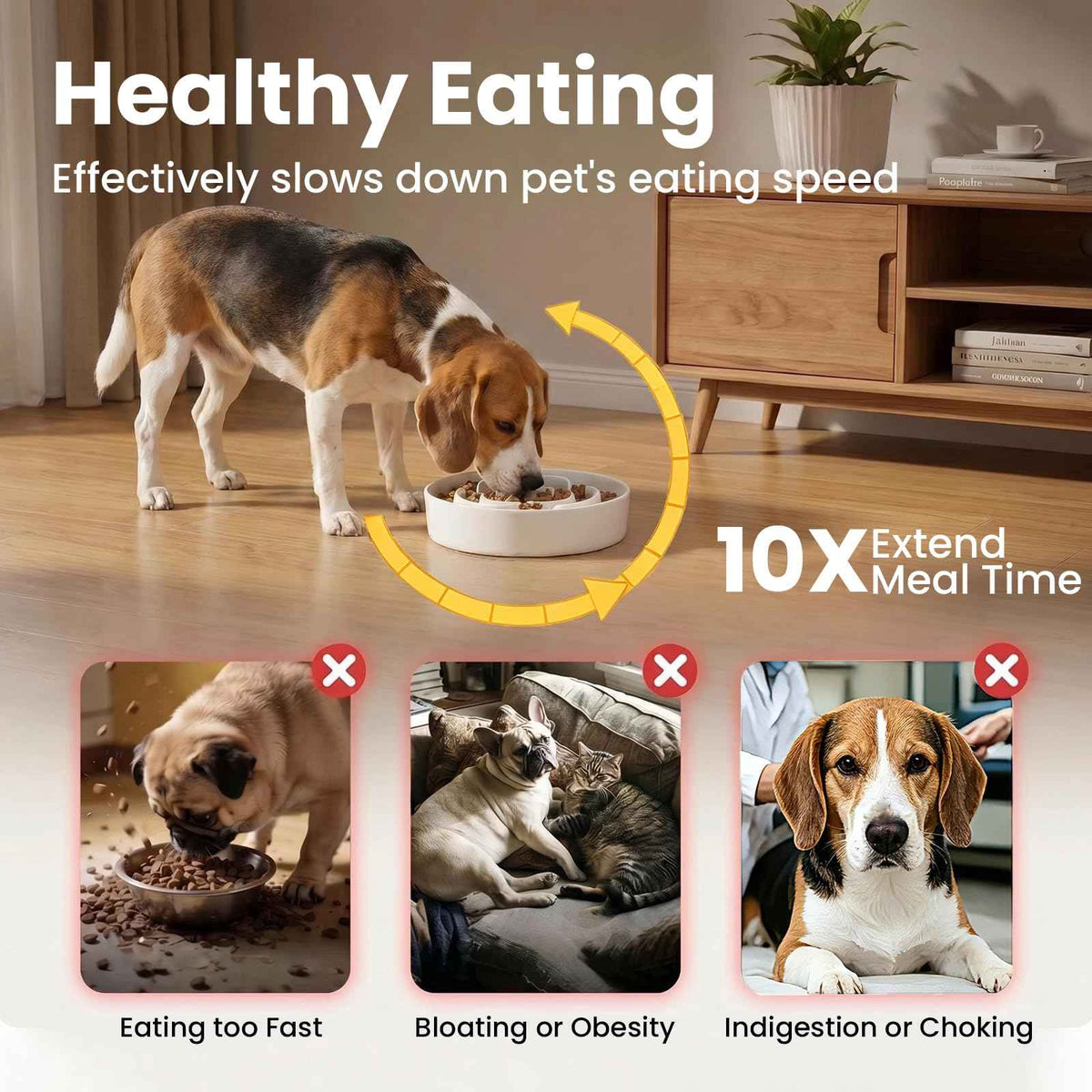 Ceramic Slow Feeder Dog Bowls 1.5 Cups for Medium & Small Fast Eaters (White / M - 1.5 Cup)