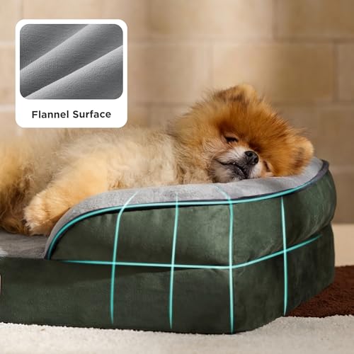 Orthopedic Dog Beds for Small Dogs Washable Original Design (Dark Green / 24"l X 18"w X 6"th)