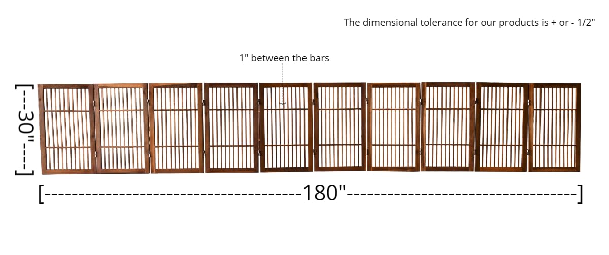 Pet Dog Gate Freestanding (10 Panel 30" Tall / Brown Pet Gate)