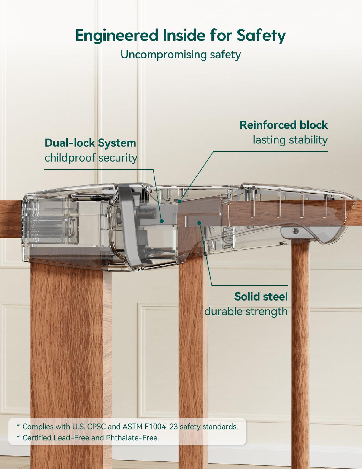 26 40 in Pressure Mounted Baby Gate for Stairs (Brown Wood Pattern / 30"Tall 26"-40" Wide)