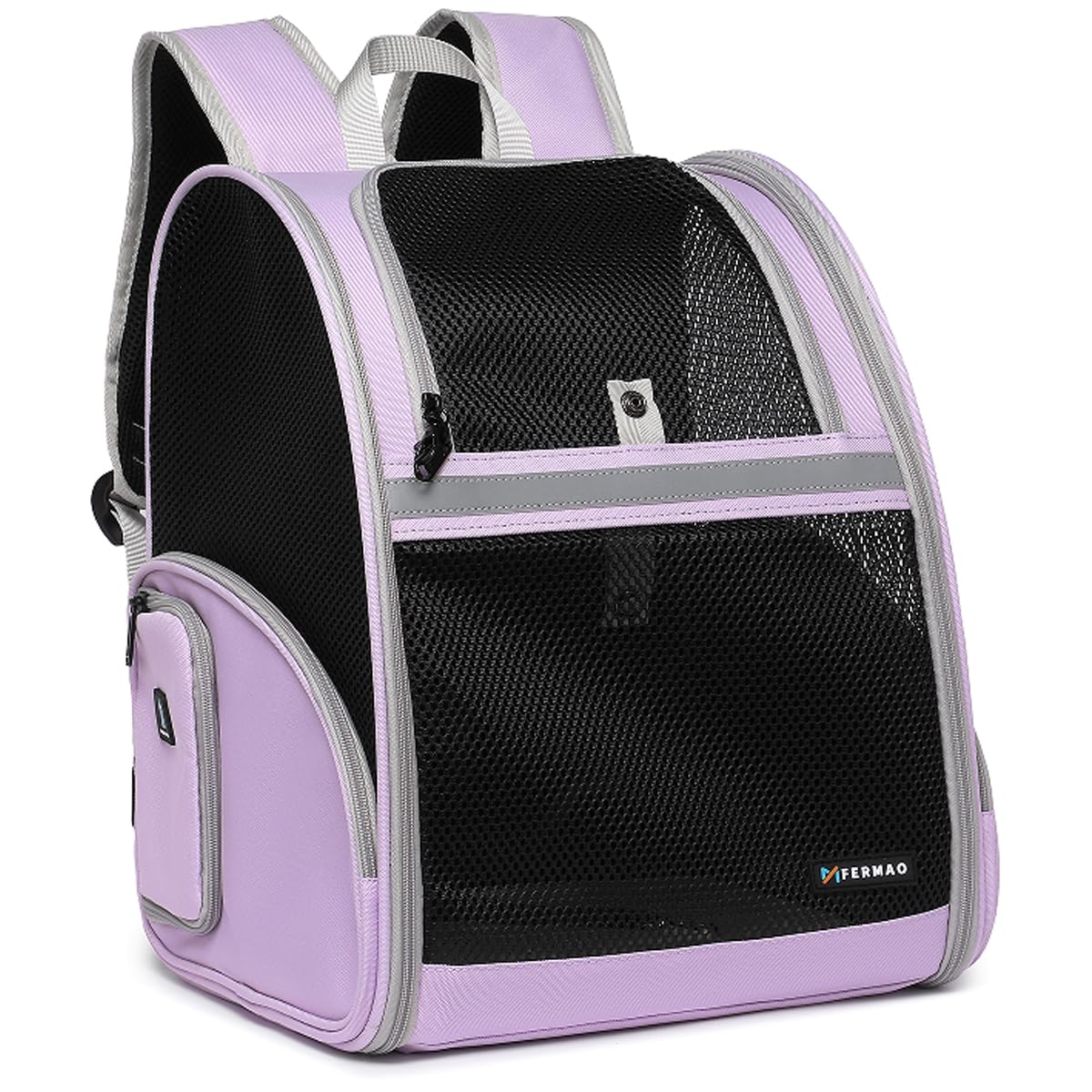 Cat Backpack Carrier for Small Dogs and Medium cat Puppy Kitten Bunny Pet Carrier Backpack Collapsible with Fully Ventilated Mesh with Safety Leash (Purple / 12.9"L x 10.6"W x 15.5"H)
