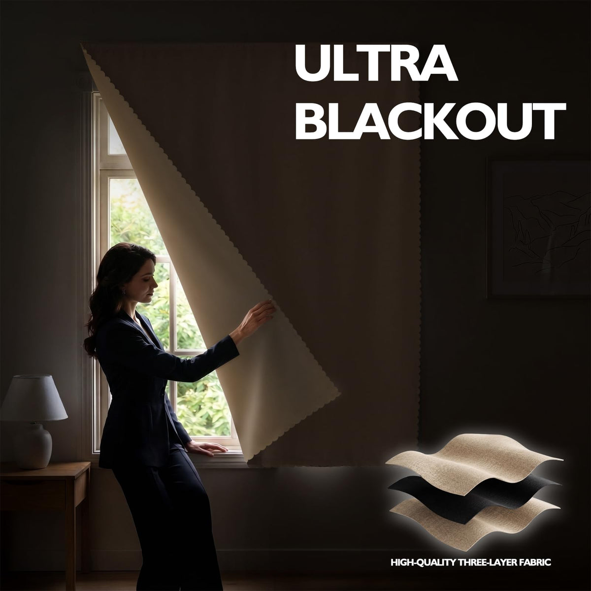 Self Adhesive Blackout Curtains (Beige / 47"W x 59"L (Pack of 1))