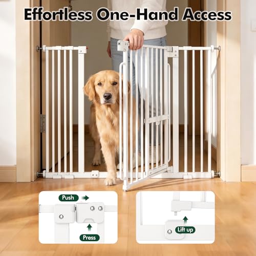 Pet Gate with Cat Door (Matte White / 29.5-42.5"Wide,30"Tall)