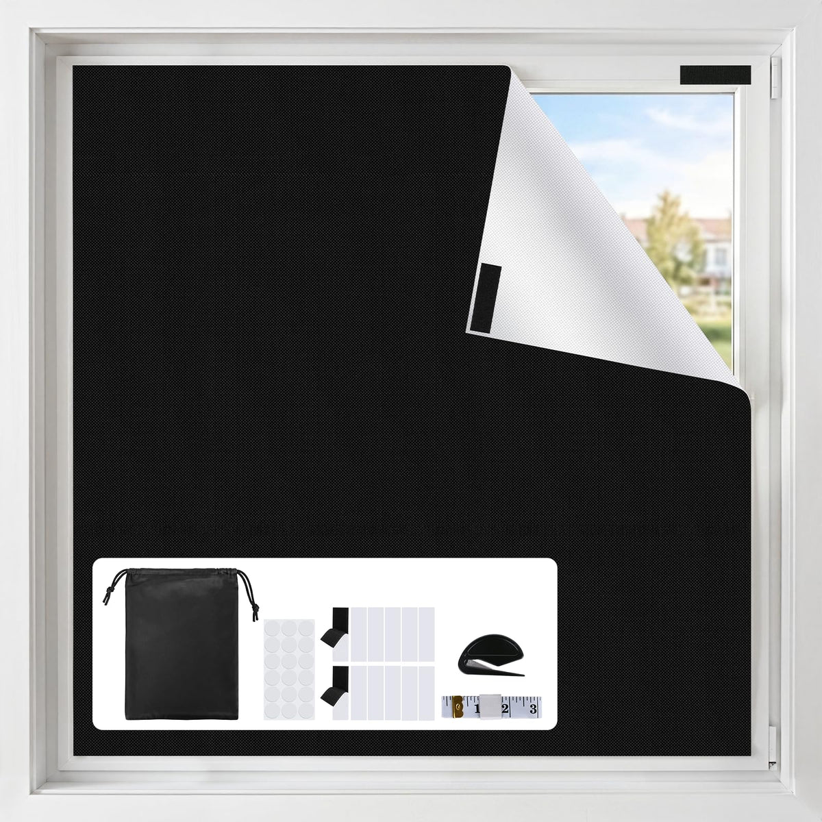 100% Blackout Curtains Bedroom No Drill DIY Curtains 57"W x 157"H (Black / 57"W x 157"L (Pack of 1))