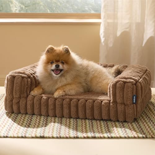 ComfyFleece® Memory Foam Orthopedic Small Dog Bed with Sides 24" (Camel Brown / 24.0"l X 18.0"w X 6"th)