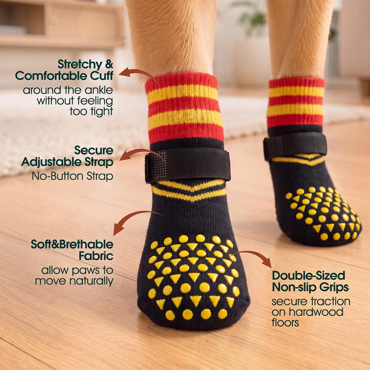 2 Pairs Anti Slip Dog Socks with Grips (Xl(paw width: 3.3") / Black)