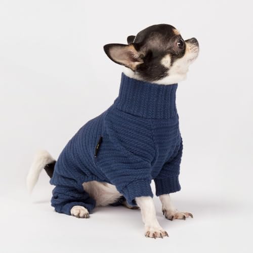 Turtleneck Knitted Dog Sweater Puppy Pajamas Thermal Doggie Winter Clothes Knitwear Pet Coats Cat Apparel Blue X (X-Small / Royal Blue)