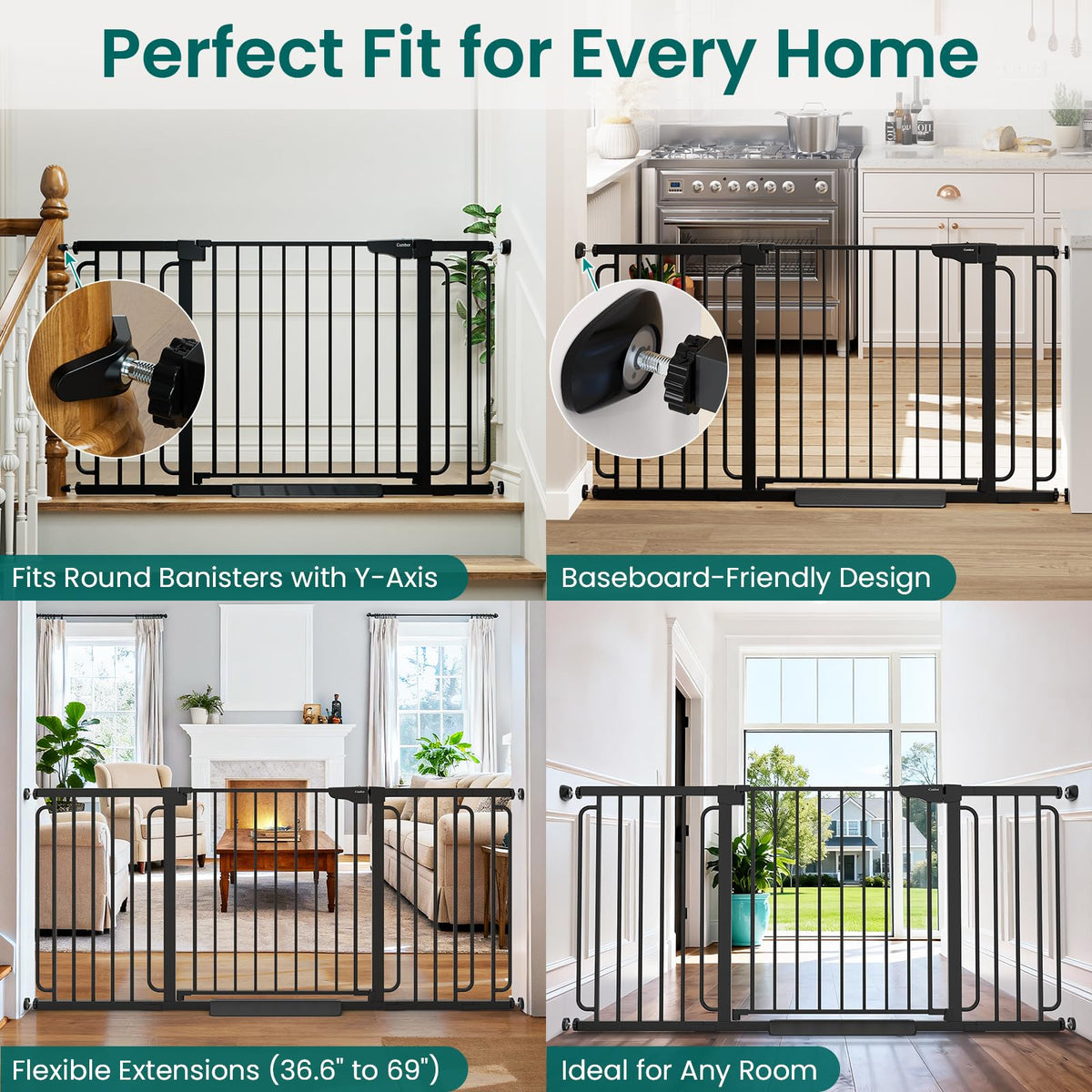 Extra Wide Baby Gate (Black / 36.6"-69" W x 30.5" H)