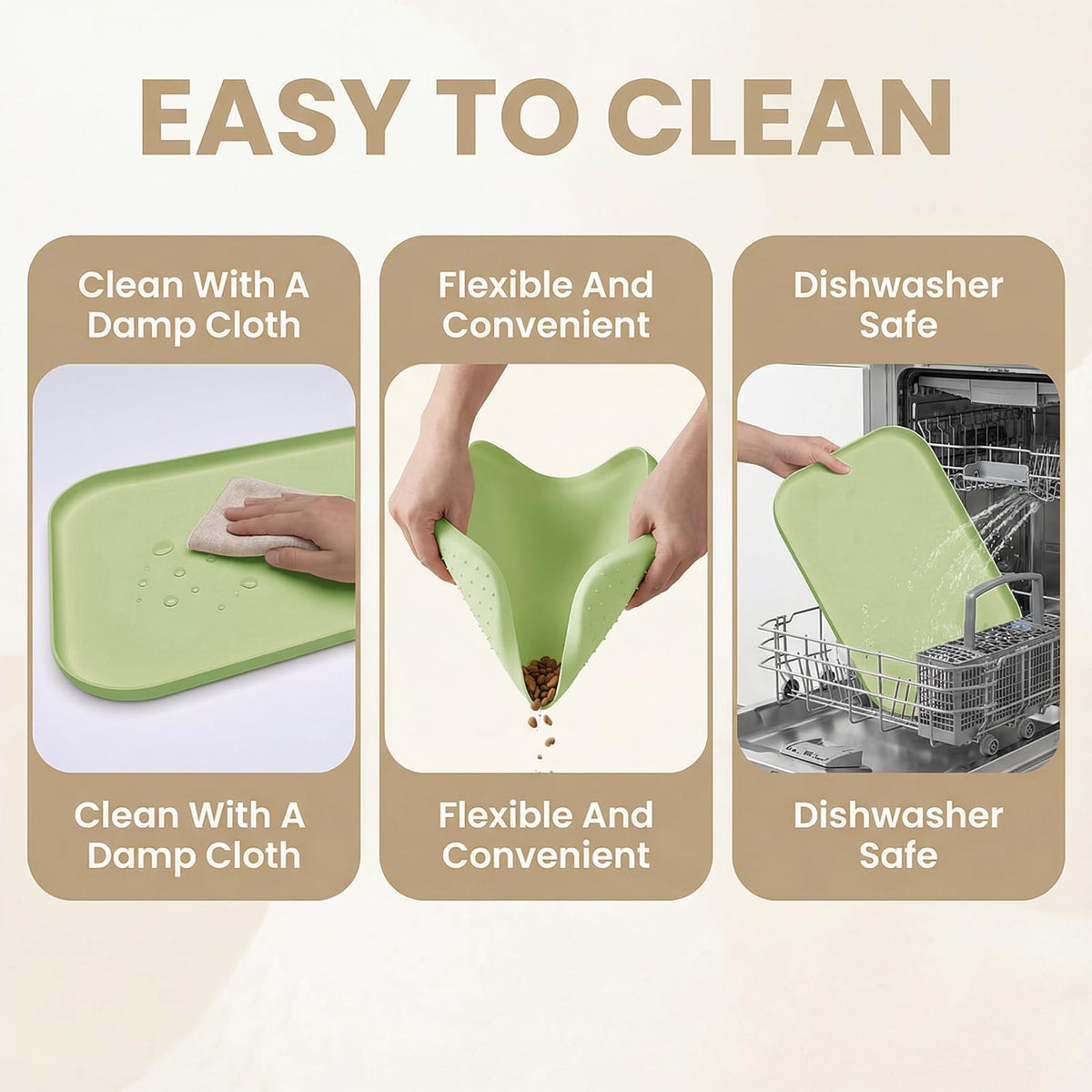Non Slip Silicone Dog Food Mat for Food and Water (45 x 30 cm / Light Green)