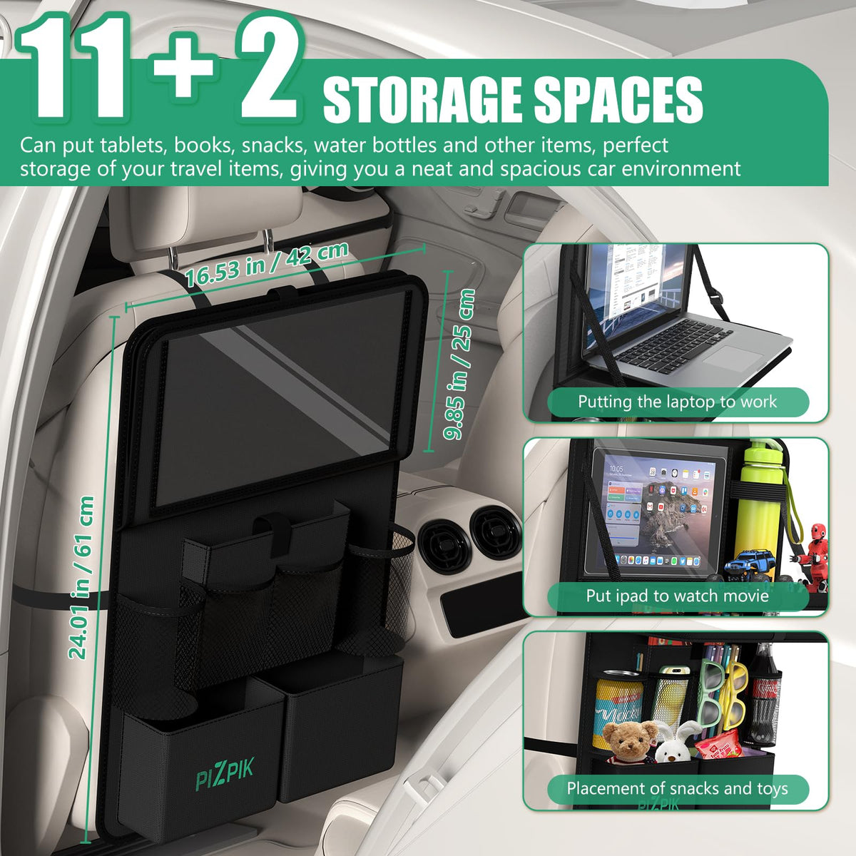 Car Backseat Organizer with Tray (Black / 1pack)