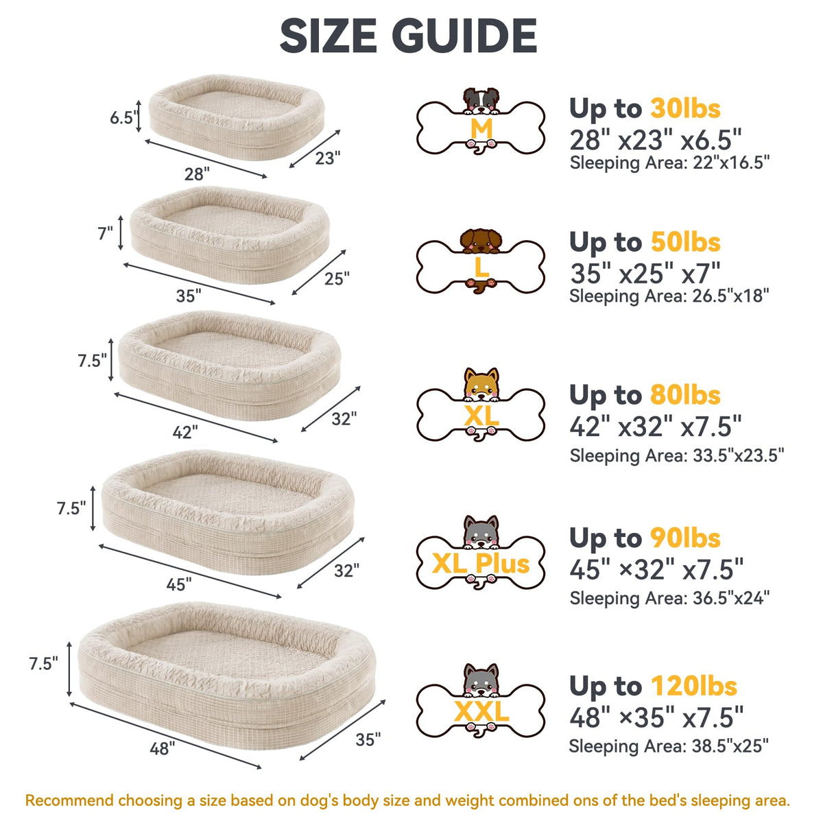 Orthopedic Dog Bed for Large Dogs (Beige / 35"l X 25"w X 7.0"th)