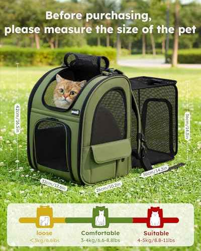 Pet Backpack Expandable (Geen / 12.6"L x 10.2"W x 16.5"H)