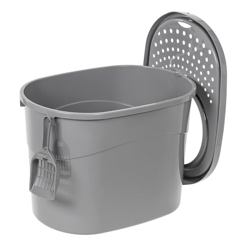 Large Cat Litter Box with High Sides (Grey / Top Entry)