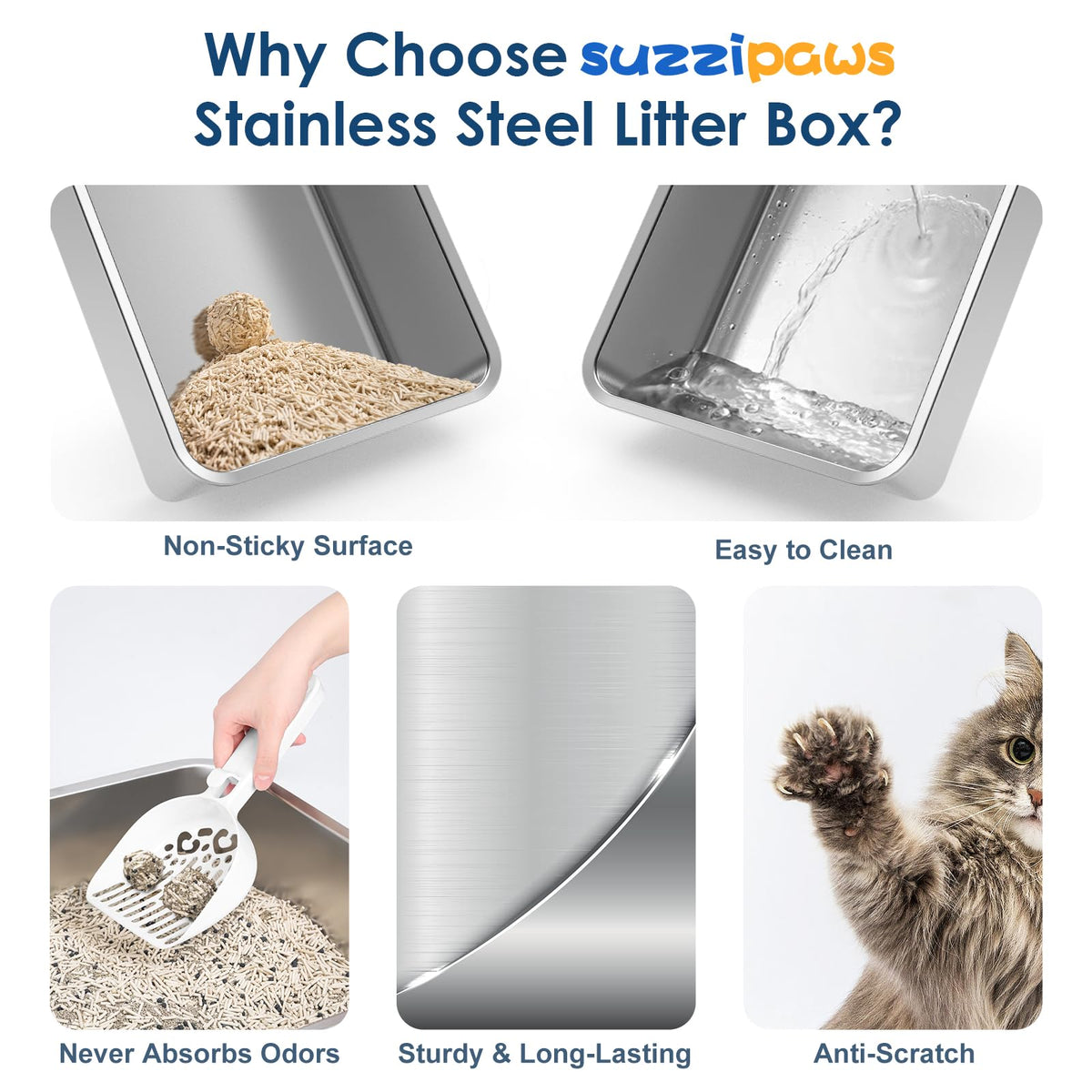 XL Enclosed Stainless Steel Cat Litter Box for Big Cats (Grey & Sliver / Large)