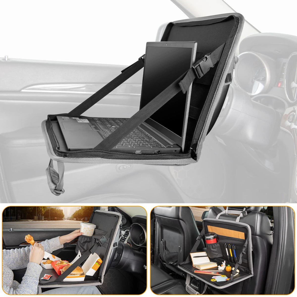 3 in 1 Steering Wheel Eating Tray (Gray / Large)