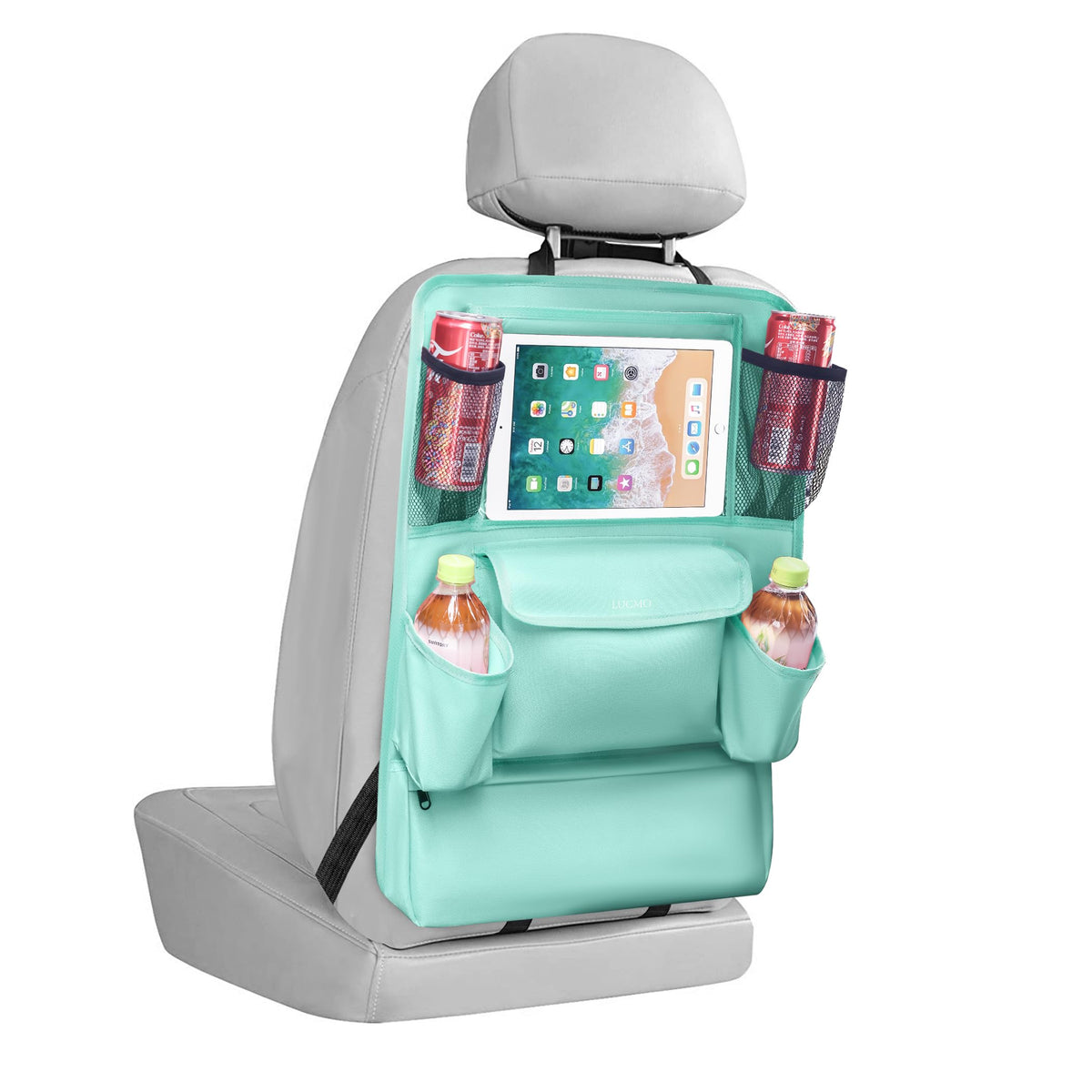 Car Backseat Organizer with Touch Screen Tablet Holder (Light Blue / 1 Pack)