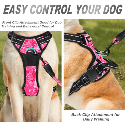 Dog Harness No Pull for Large Dogs Front Back Clips (X-Large(Chest:30-38”) / Pink Camo)